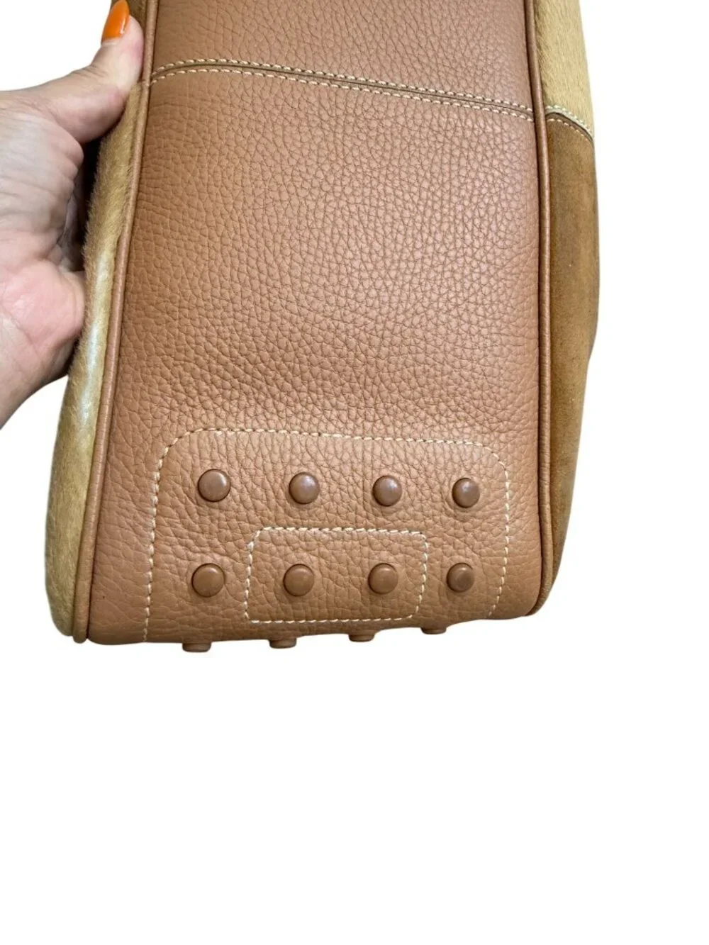 TODS Tan Suede Calf Hair Leather Top Shoulder Bag